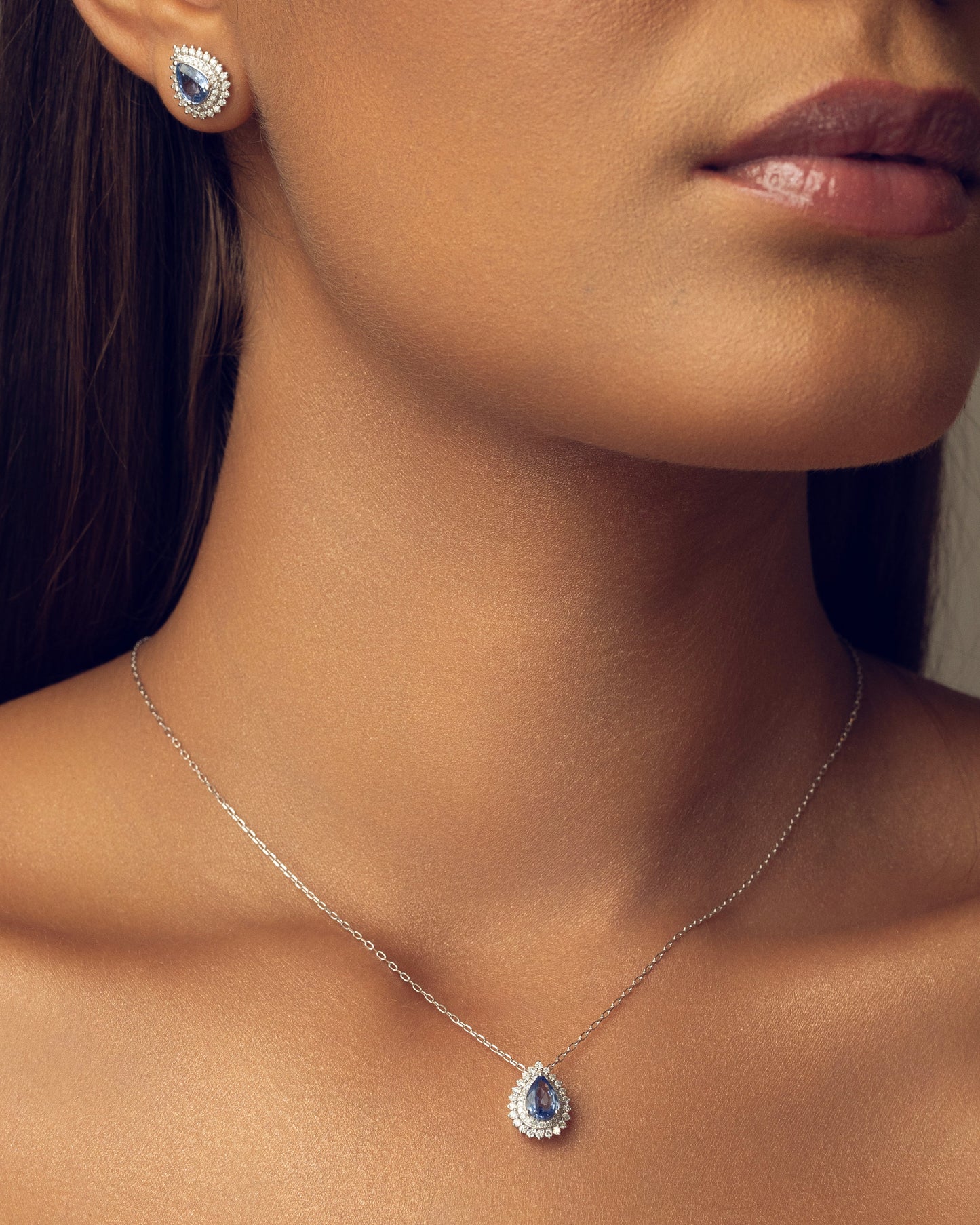 18K WG Pear Sapphire Diamond Pendant
