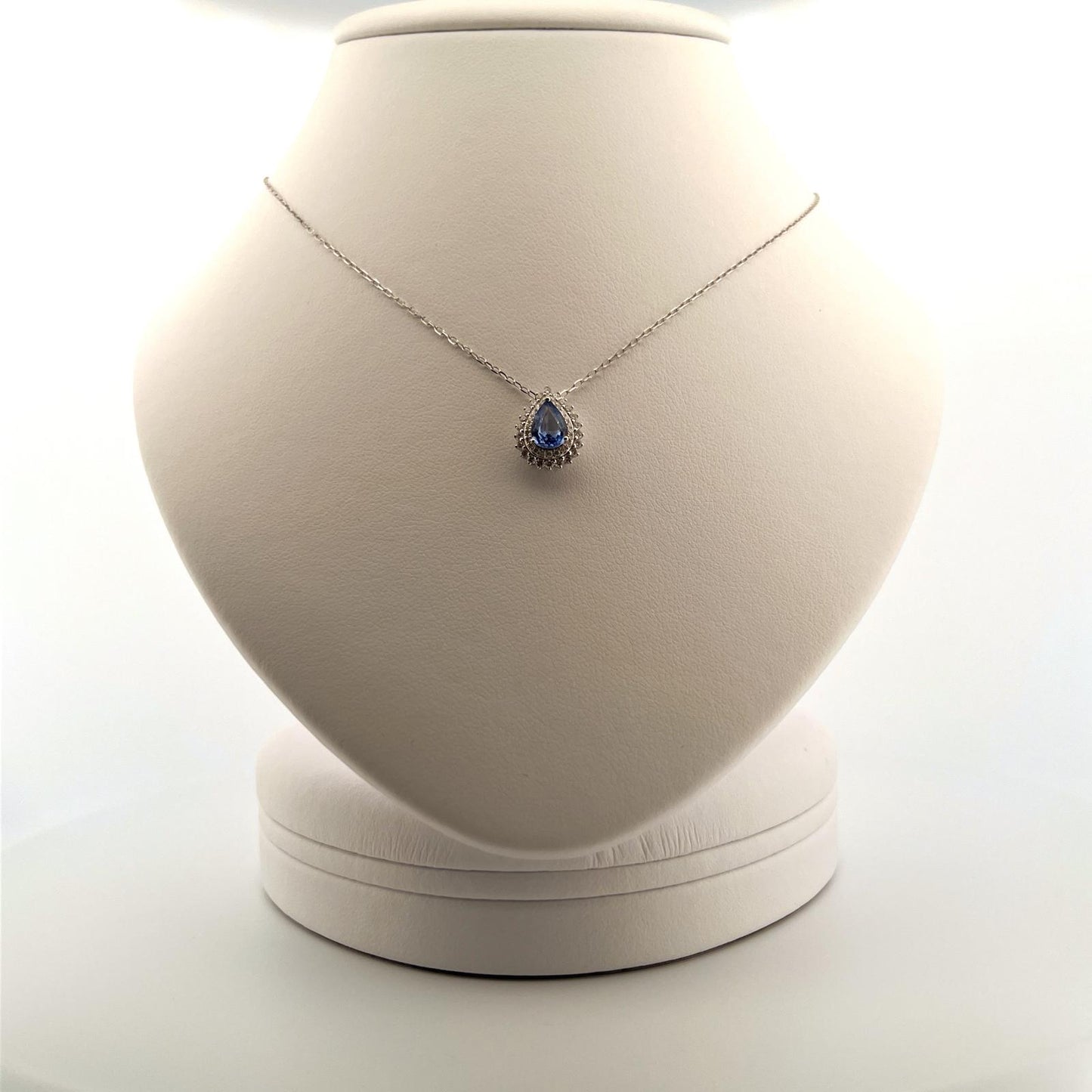 18K WG Pear Sapphire Diamond Pendant