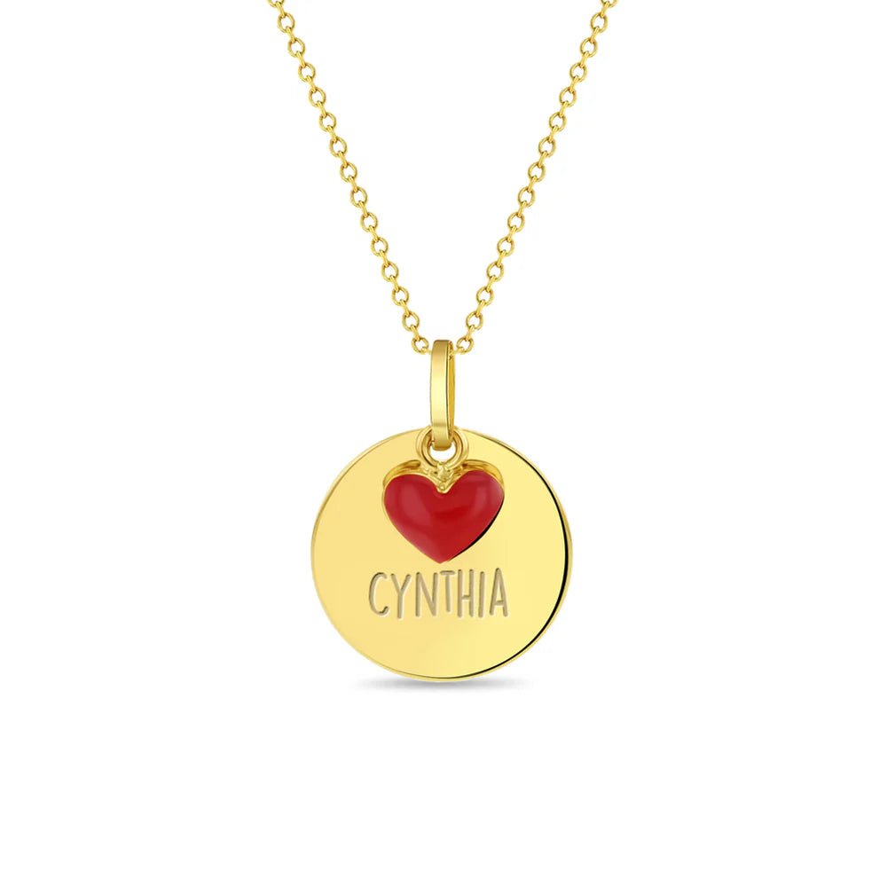 Engravable Red Enamel Heart Pendant