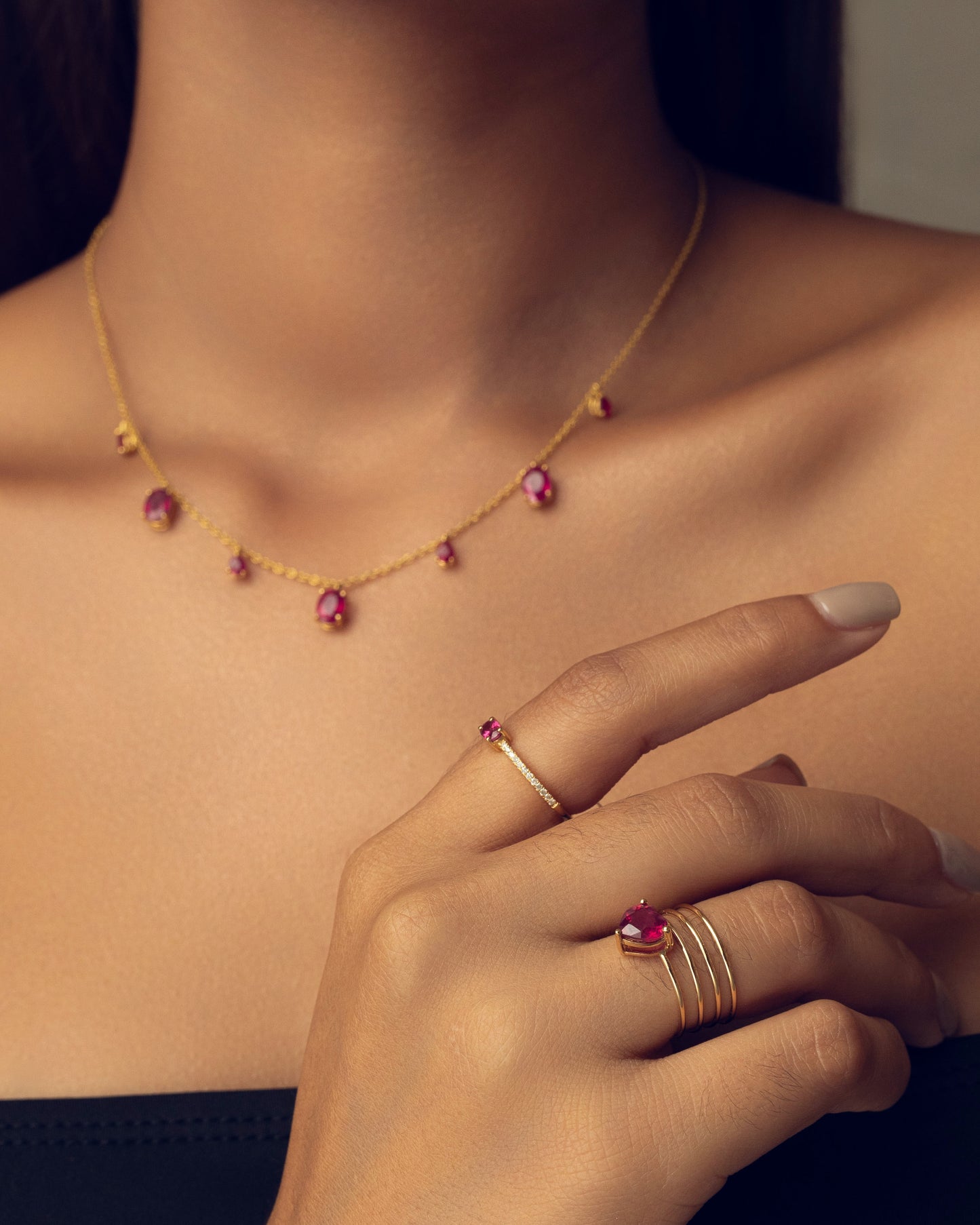 18K Yellow Gold Diamond ring emerald cut ruby center stone