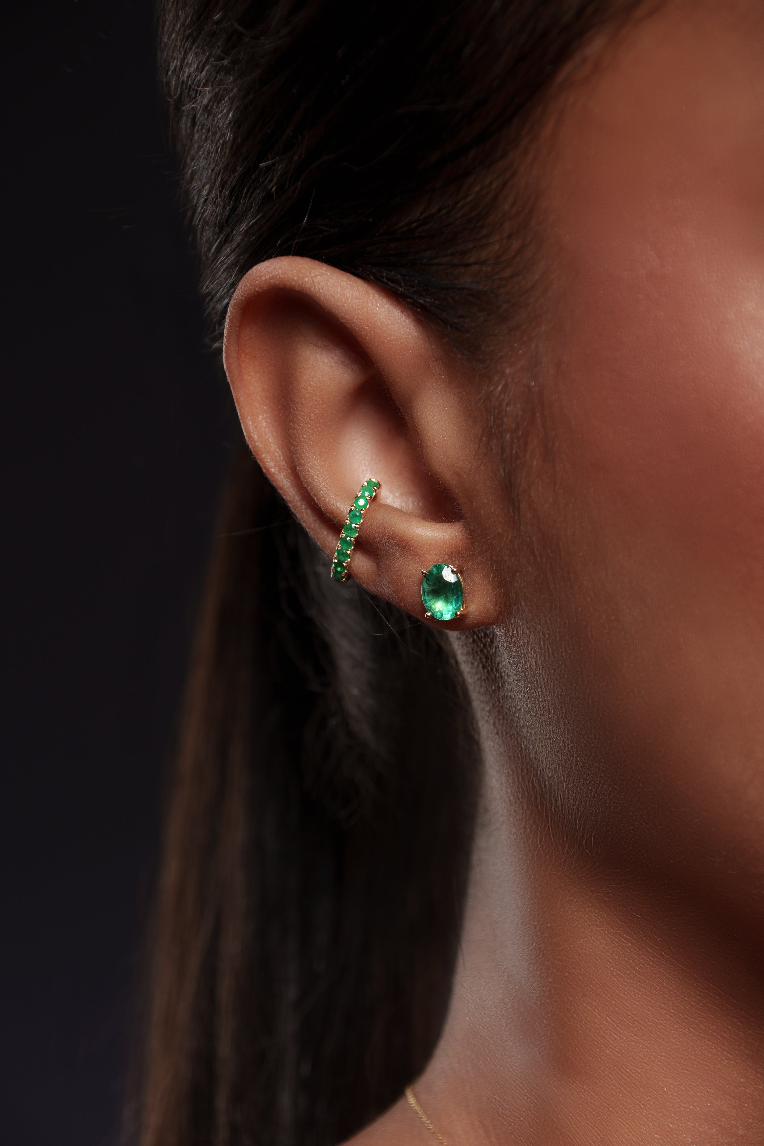 Yellow Gold Emerald Oval Stud Earring