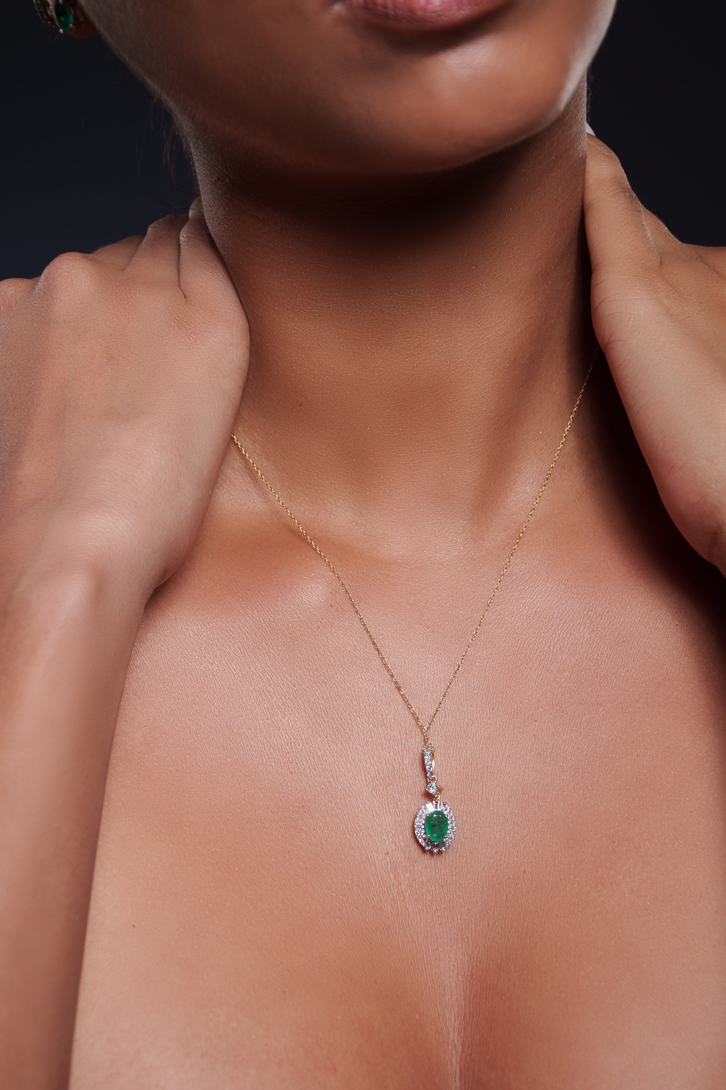 Yellow Gold Necklace with Large Emerald and Diamond Charm