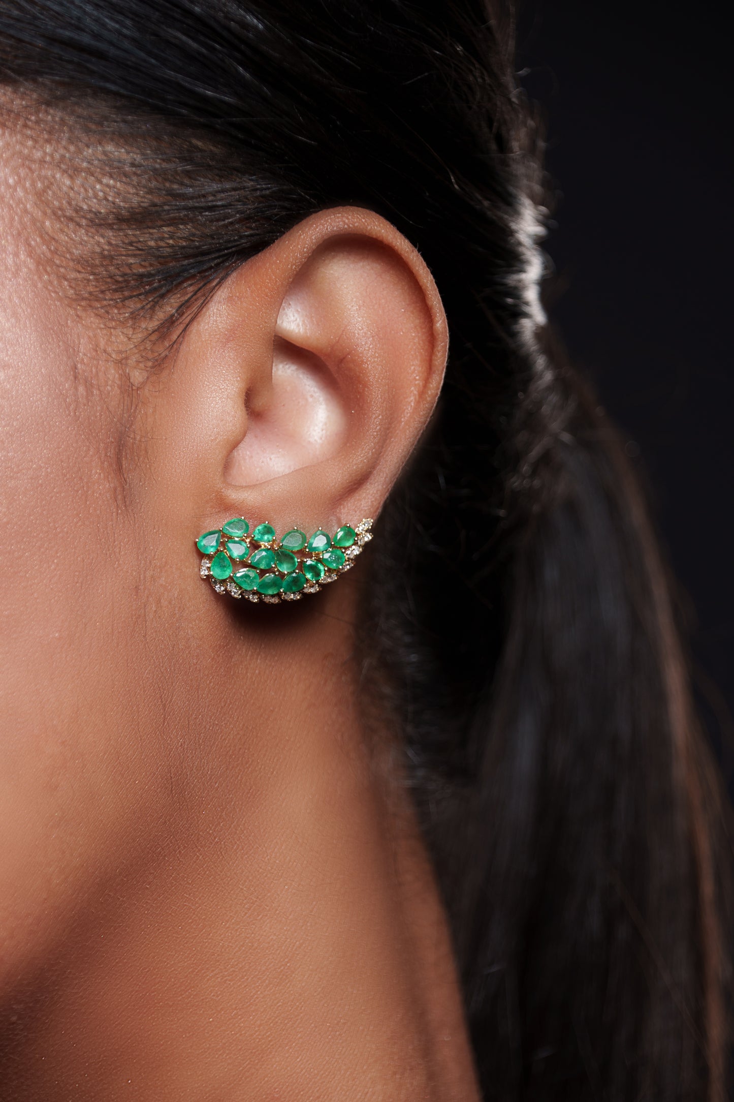 2.60ct Diamond Emerald 18K Gold Wing Climber Earrings