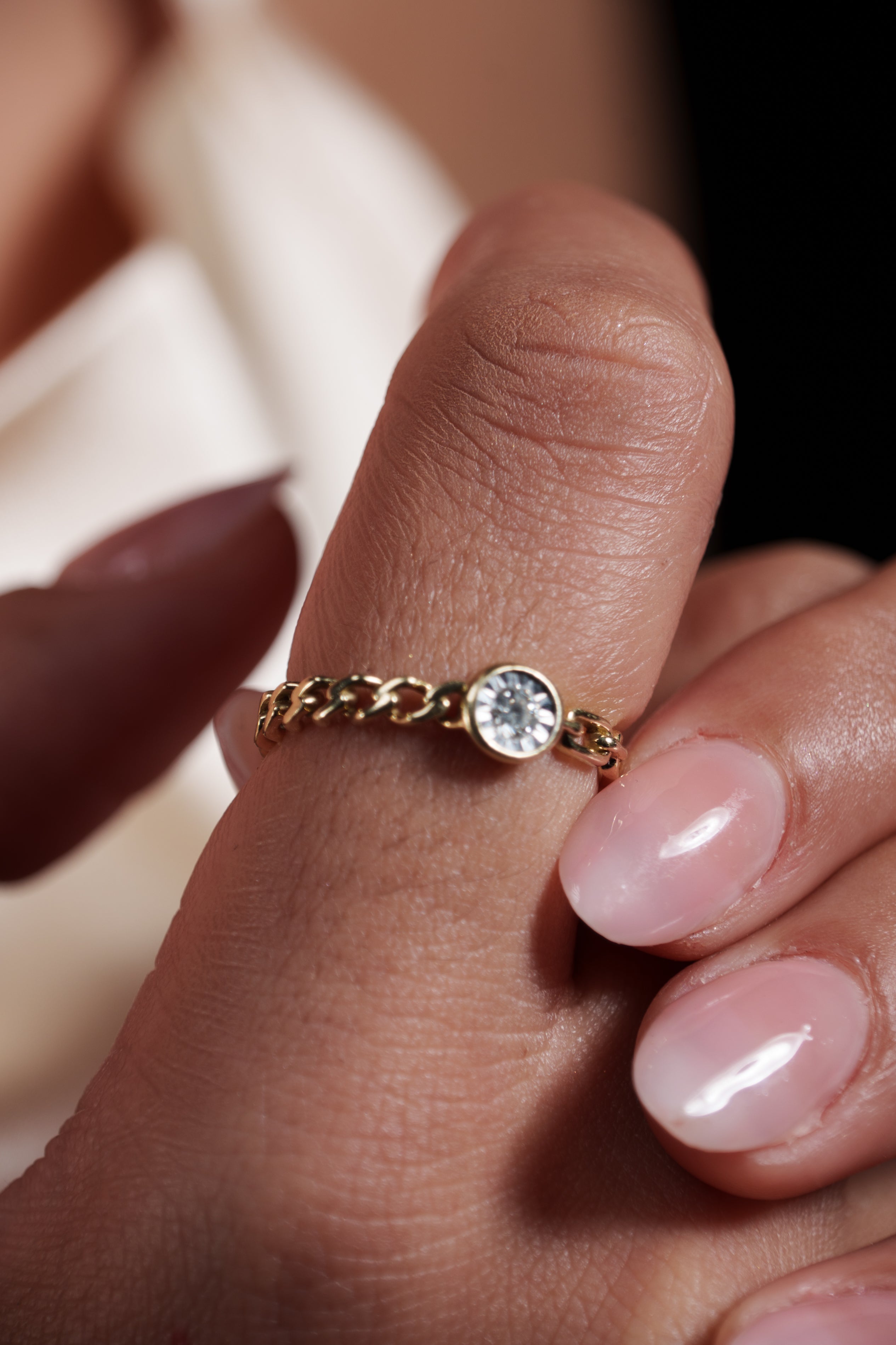 14K Yellow Gold and Diamond Chain Ring