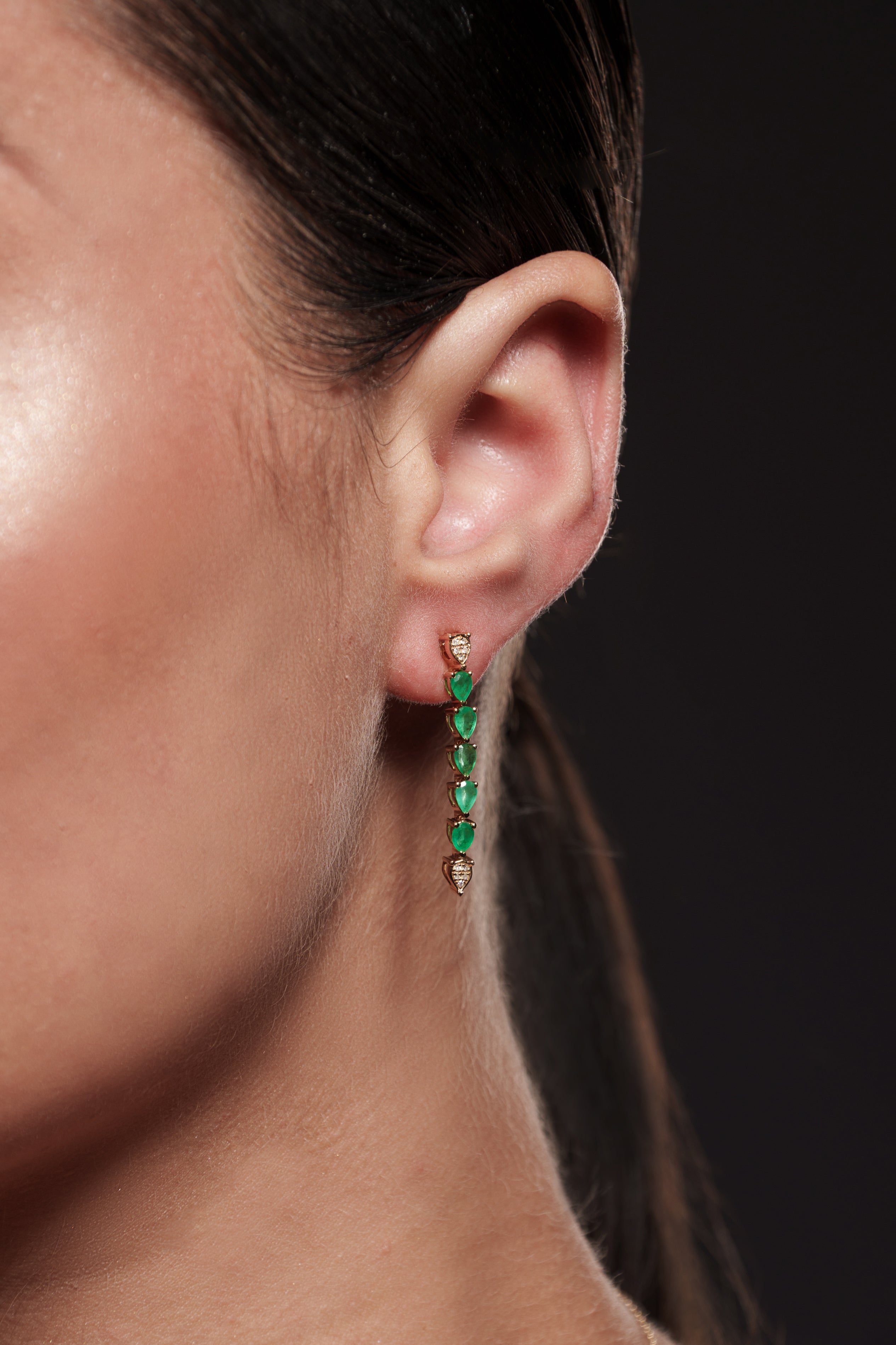 14K Gold Diamond and Emerald Multi Stone Climber Earring