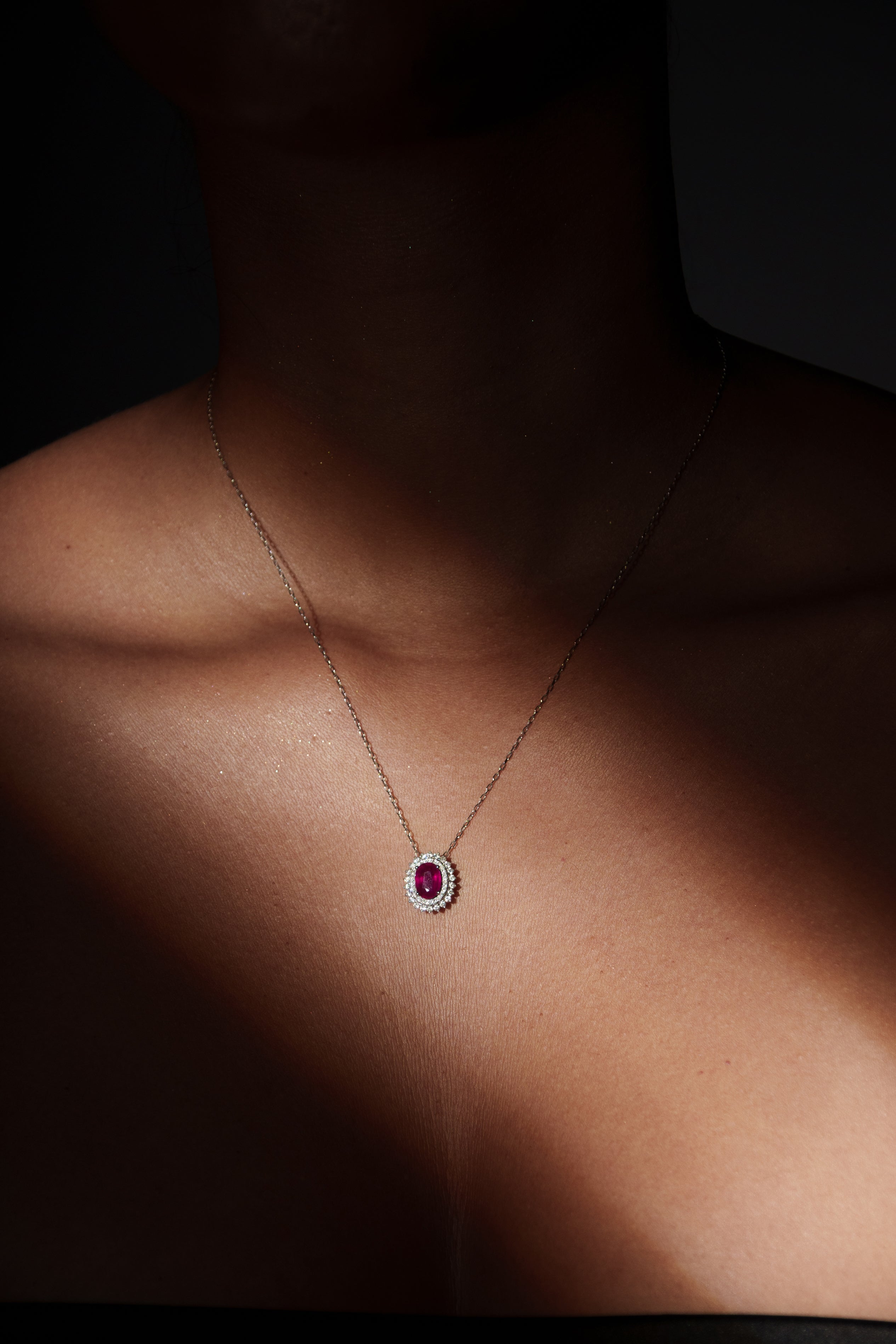 18K White Gold Ruby Diamond Pendant