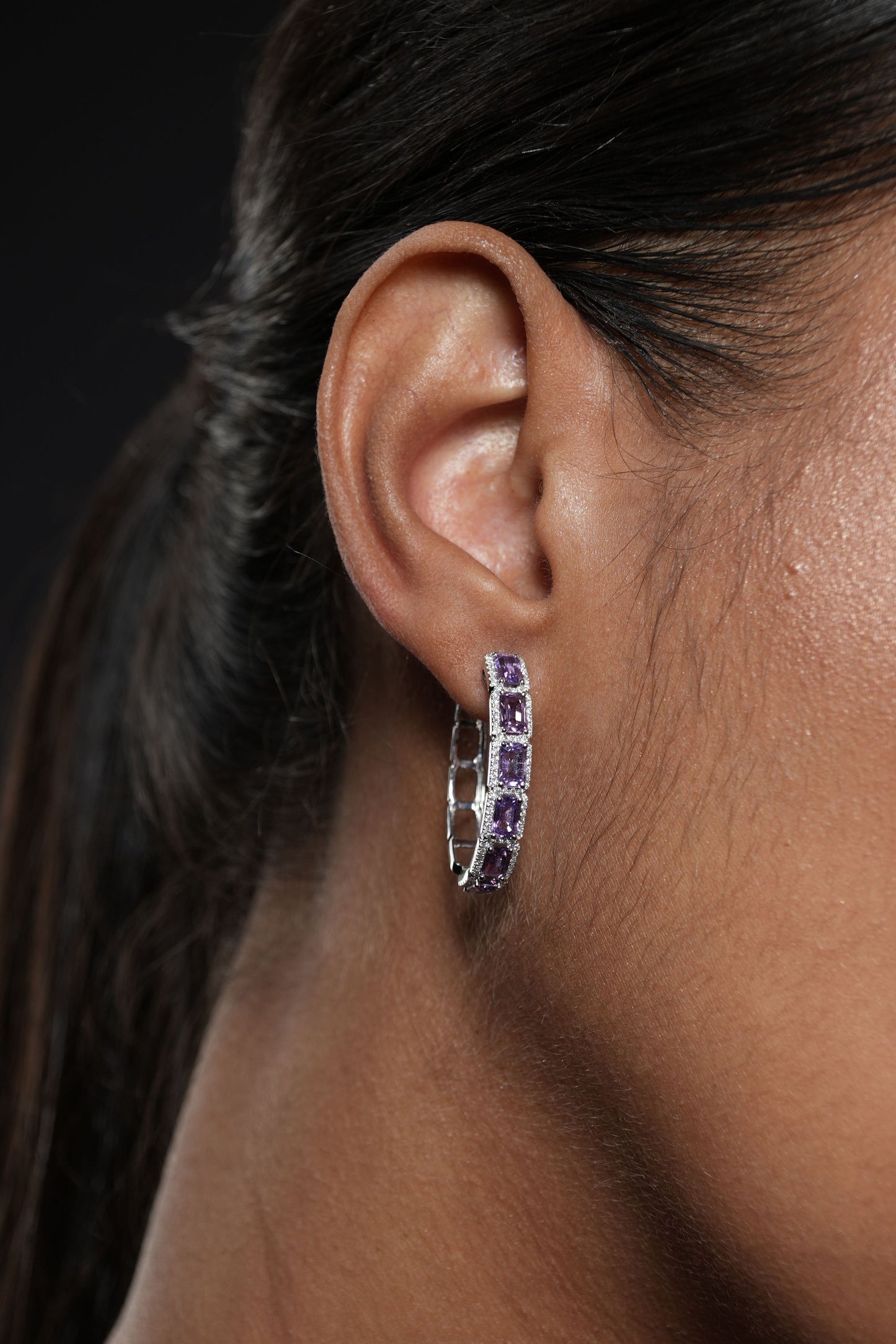 Purple Sapphire Diamond Earring