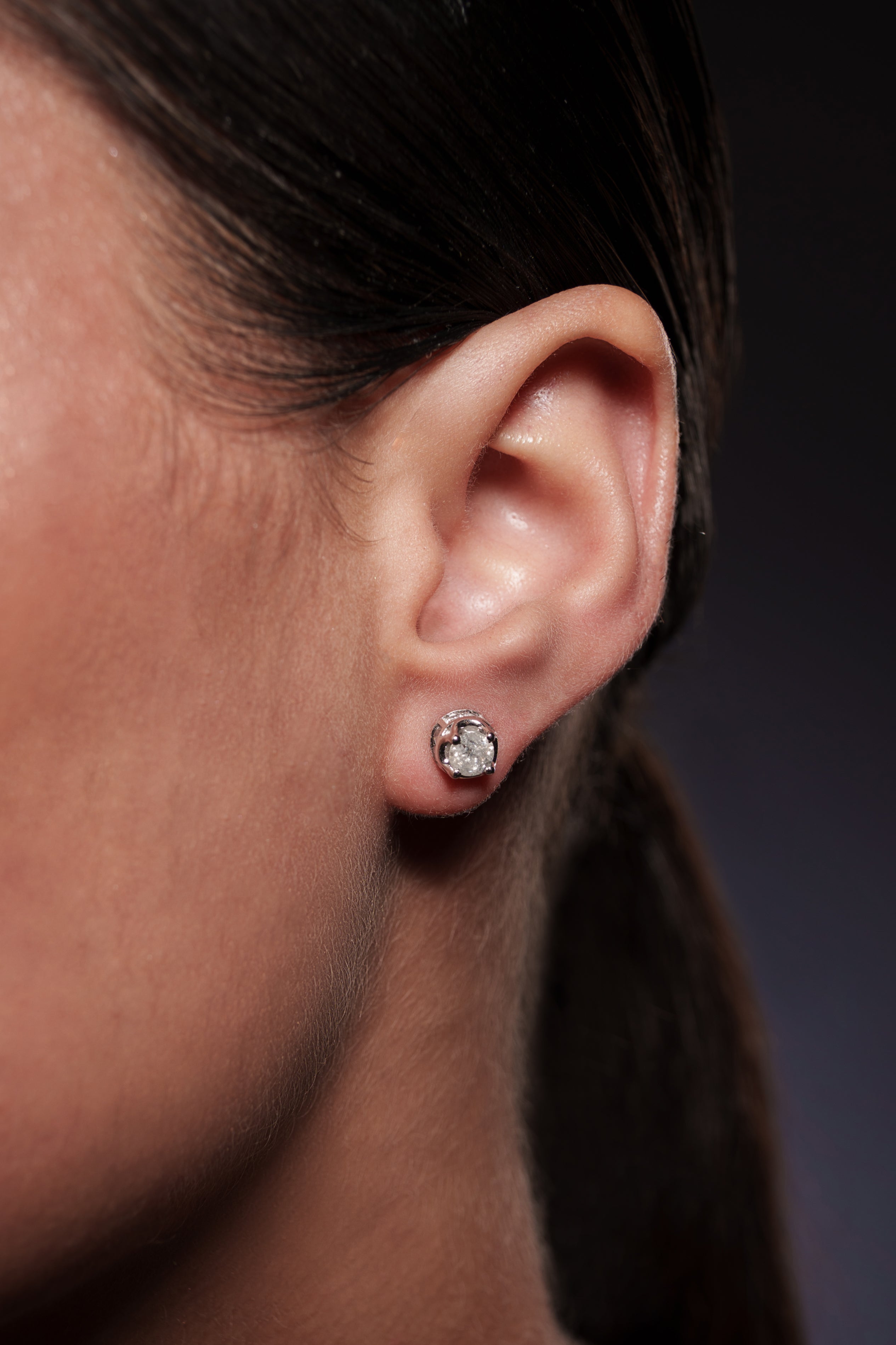 14K White Gold Diamond Stud Encased Earring