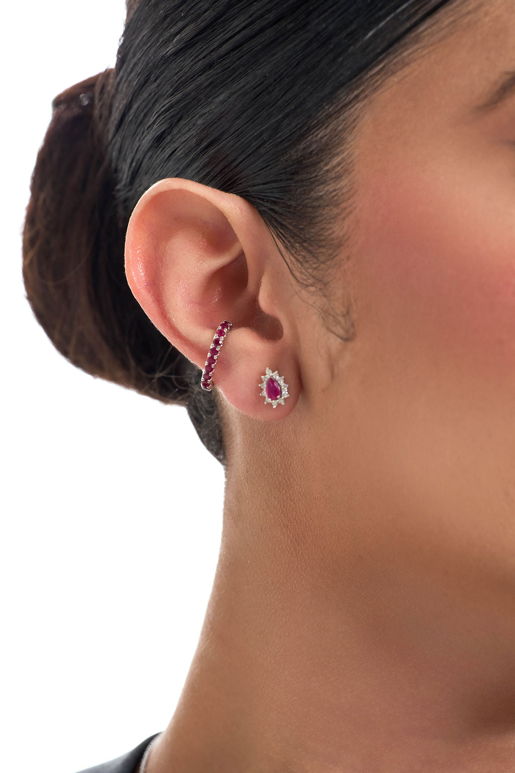 Diamond and natural stone earring