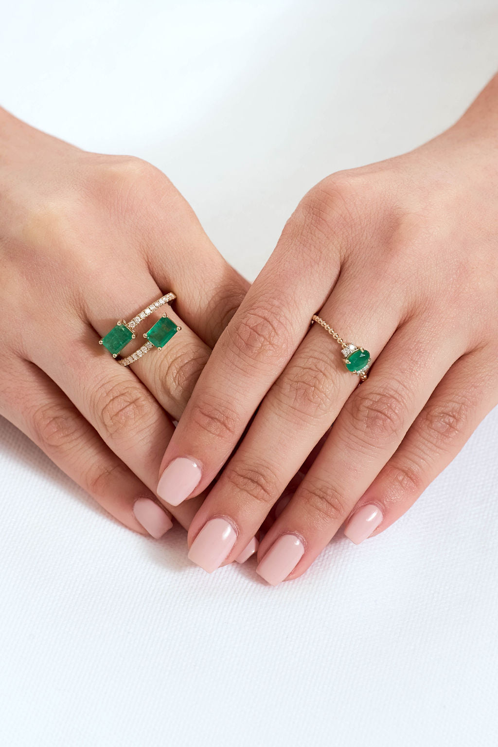 18k Diamond and Emerald Open Ring