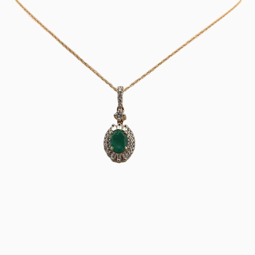 Yellow Gold Necklace with Large Emerald and Diamond Charm