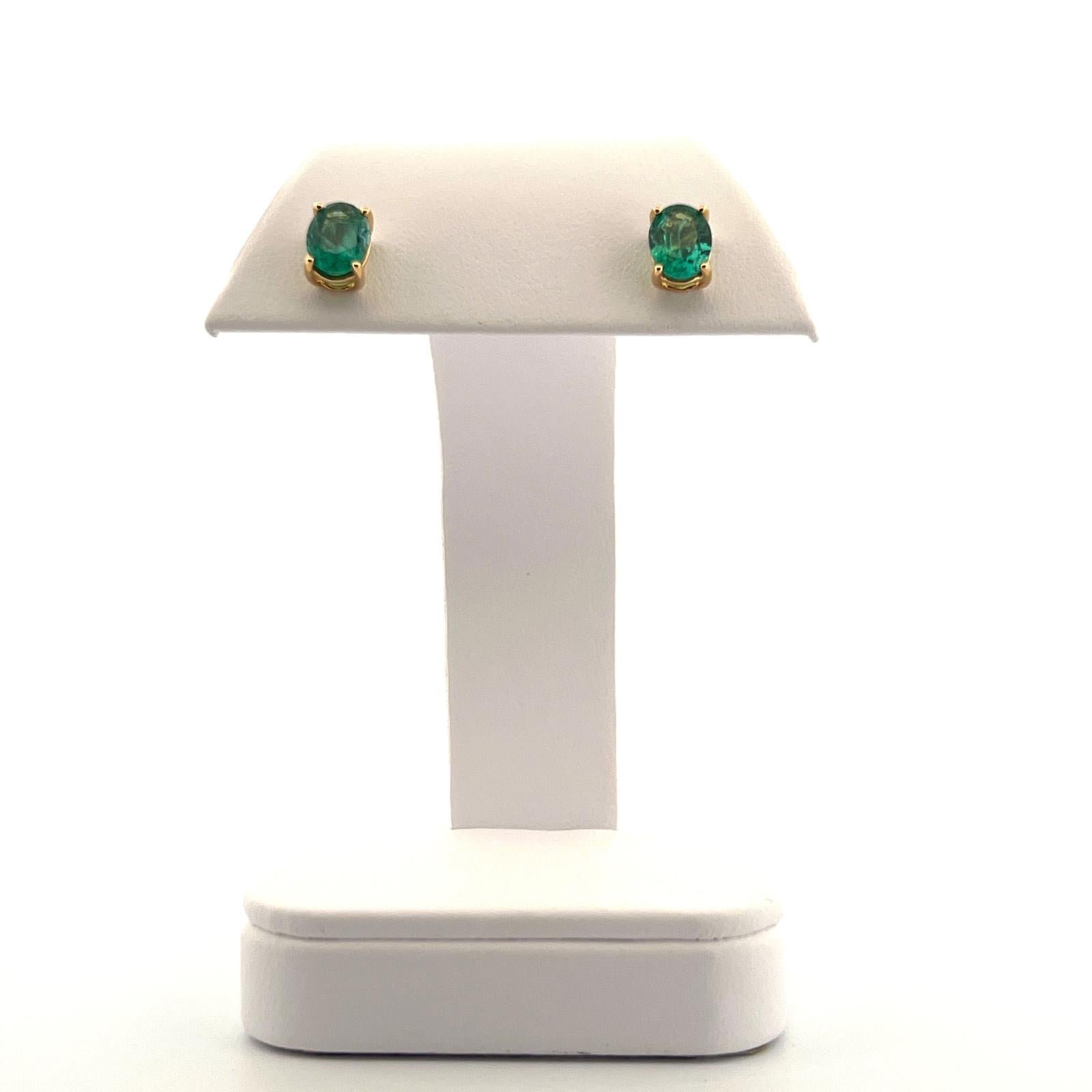 YG Emerald Oval Stud Earring
