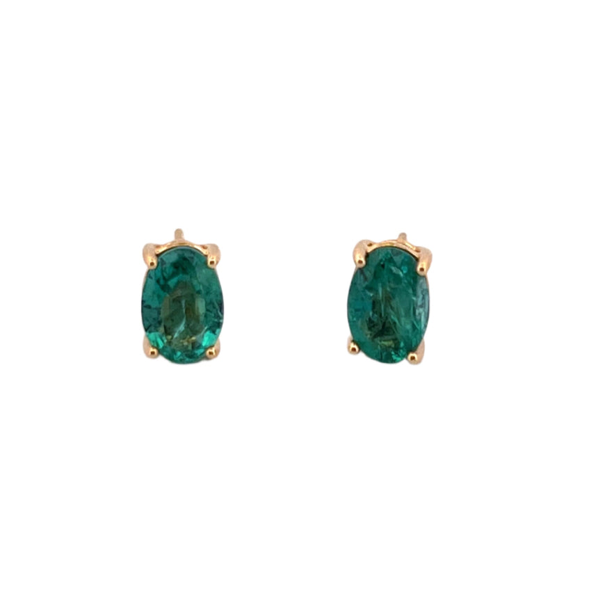 YG Emerald Oval Stud Earring
