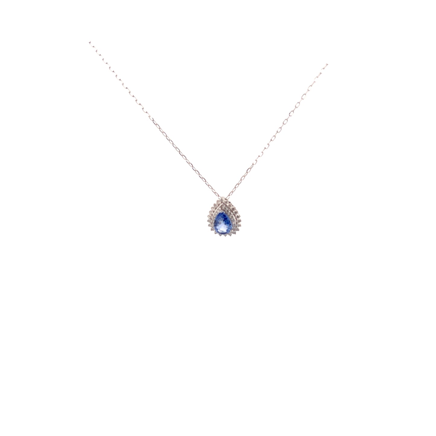 18K WG Pear Sapphire Diamond Pendant